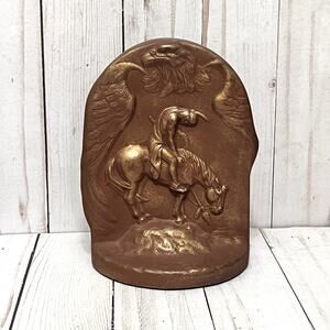 Vintage Ceramic End Of The Trail Indian On Horse Eagle Bookend Rustic Decor